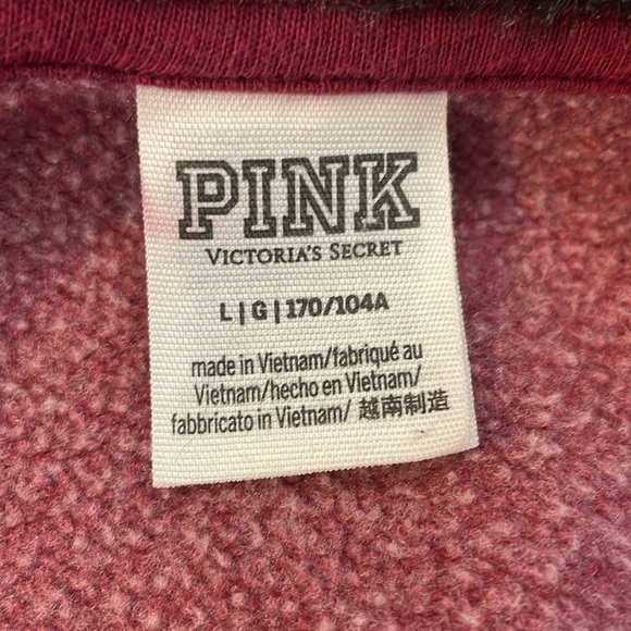 PINK Victoria’s Secret Women’s Large Burgundy Full Zip Fleece Lined Hoodie - Picture 6 of 9
